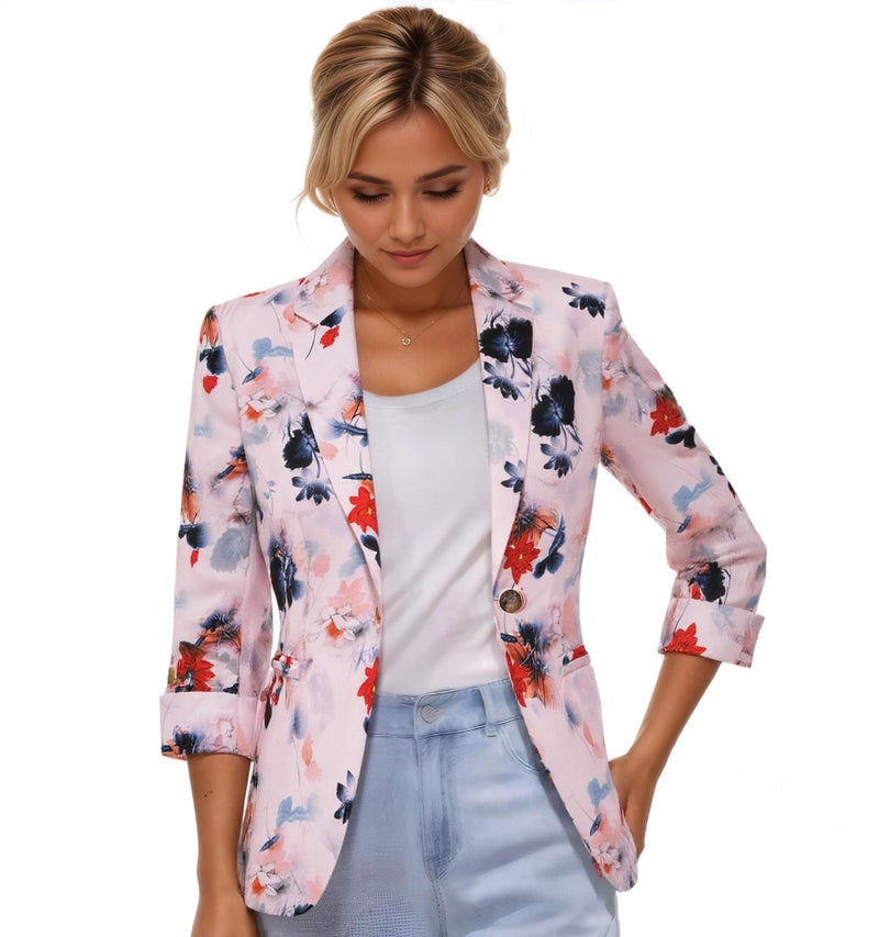 Beninos Womens Blazers 3/4 Sleeve Lightweight Office Work Blazer Jacket (1905 Pink, L) - Image 4